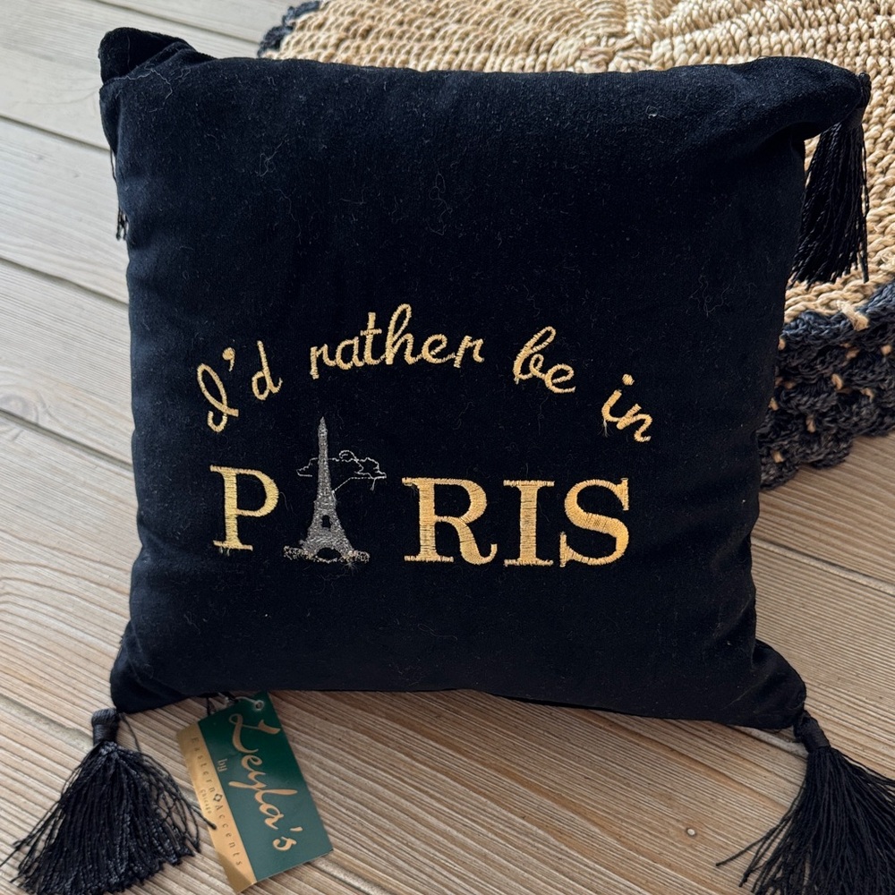 Black and Gold Paris Themed Pillow